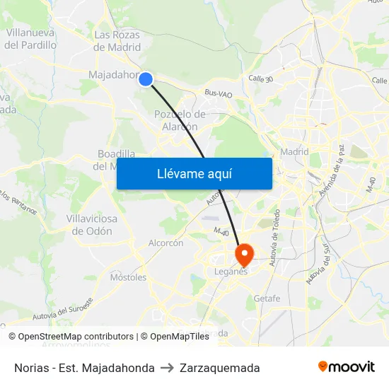 Norias - Est. Majadahonda to Zarzaquemada map