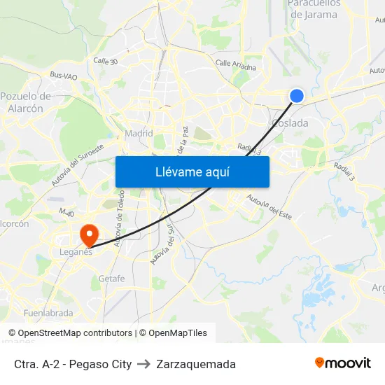 Ctra. A-2 - Pegaso City to Zarzaquemada map