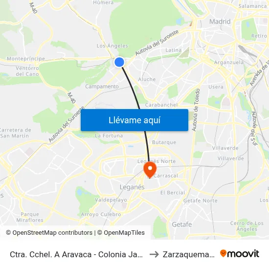 Ctra. Cchel. A Aravaca - Colonia Jardín to Zarzaquemada map