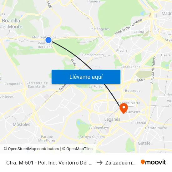 Ctra. M-501 - Pol. Ind. Ventorro Del Cano to Zarzaquemada map