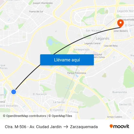 Ctra. M-506 - Av. Ciudad Jardín to Zarzaquemada map