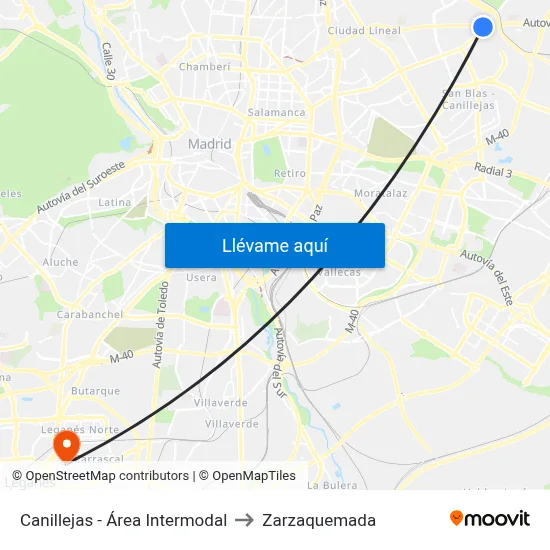Canillejas - Área Intermodal to Zarzaquemada map