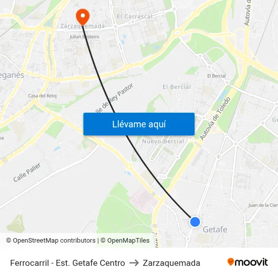 Ferrocarril - Est. Getafe Centro to Zarzaquemada map