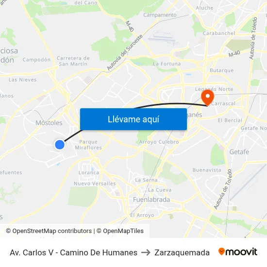 Av. Carlos V - Camino De Humanes to Zarzaquemada map