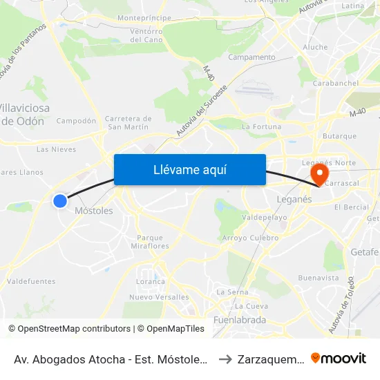 Av. Abogados Atocha - Est. Móstoles El Soto to Zarzaquemada map