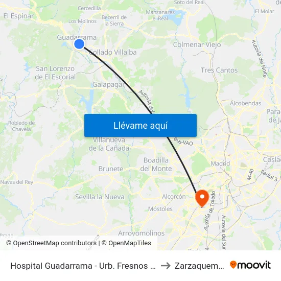 Hospital Guadarrama - Urb. Fresnos Jarosa to Zarzaquemada map