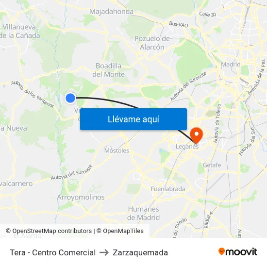 Tera - Centro Comercial to Zarzaquemada map