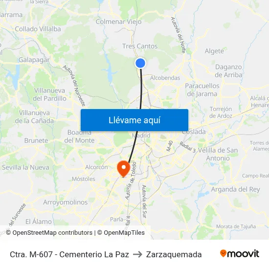 Ctra. M-607 - Cementerio La Paz to Zarzaquemada map