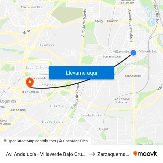 Av. Andalucía - Villaverde Bajo Cruce to Zarzaquemada map