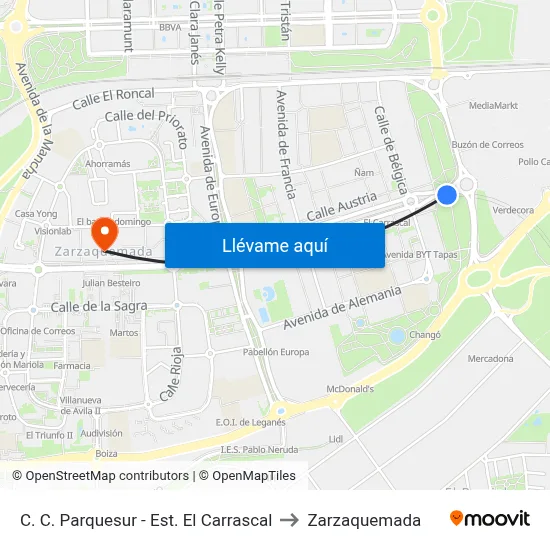 C. C. Parquesur - Est. El Carrascal to Zarzaquemada map
