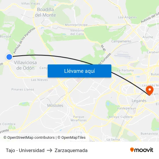 Tajo - Universidad to Zarzaquemada map