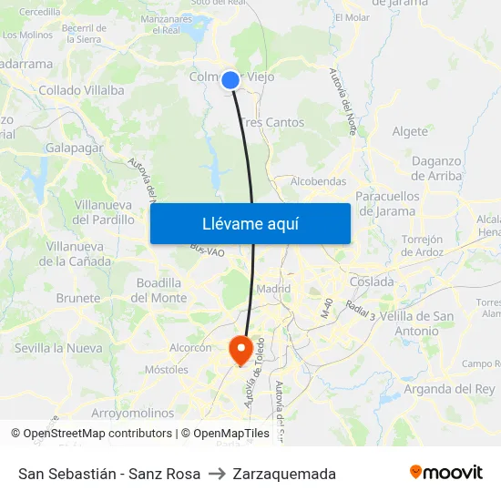 San Sebastián - Sanz Rosa to Zarzaquemada map