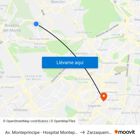Av. Montepríncipe - Hospital Montepríncipe to Zarzaquemada map