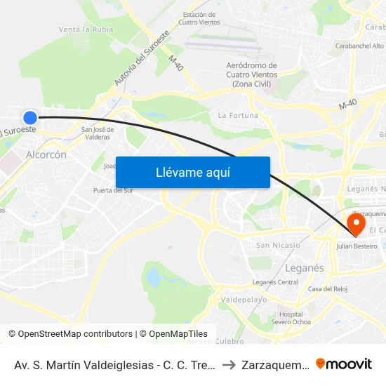 Av. S. Martín Valdeiglesias - C. C. Tres Aguas to Zarzaquemada map