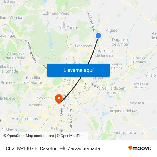Ctra. M-100 - El Casetón to Zarzaquemada map