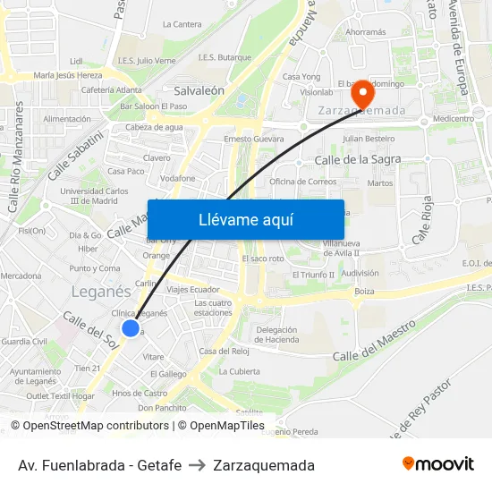 Av. Fuenlabrada - Getafe to Zarzaquemada map