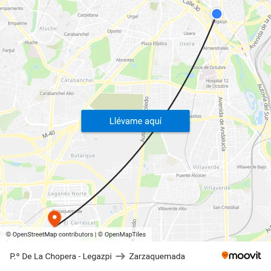 P.º De La Chopera - Legazpi to Zarzaquemada map