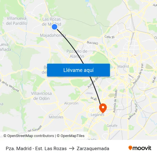 Pza. Madrid - Est. Las Rozas to Zarzaquemada map