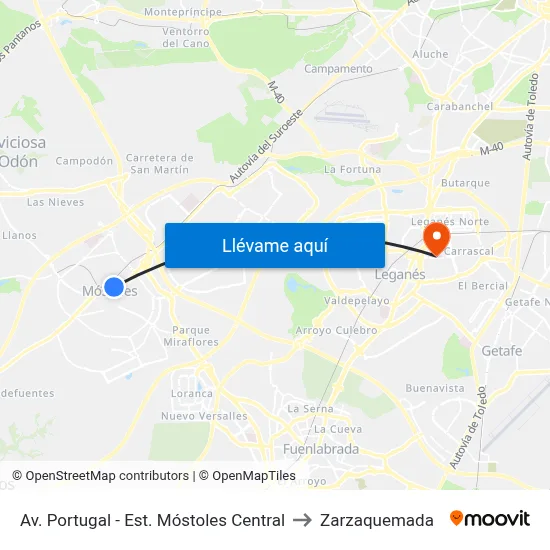 Av. Portugal - Est. Móstoles Central to Zarzaquemada map