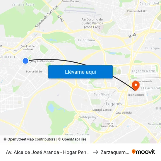 Av. Alcalde José Aranda - Hogar Pensionista to Zarzaquemada map