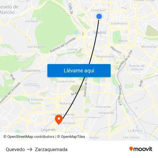 Quevedo to Zarzaquemada map