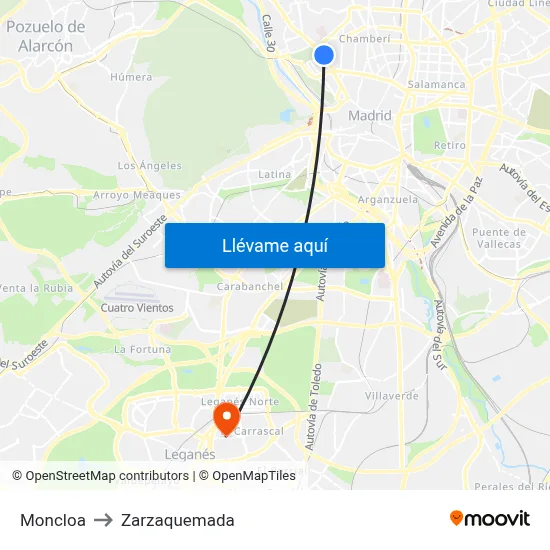 Moncloa to Zarzaquemada map