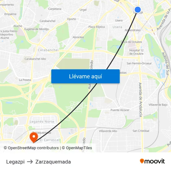 Legazpi to Zarzaquemada map