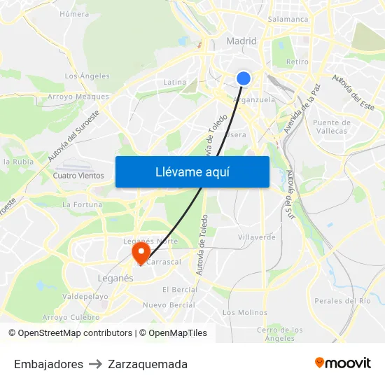 Embajadores to Zarzaquemada map