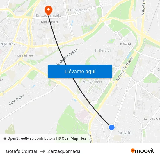 Getafe Central to Zarzaquemada map