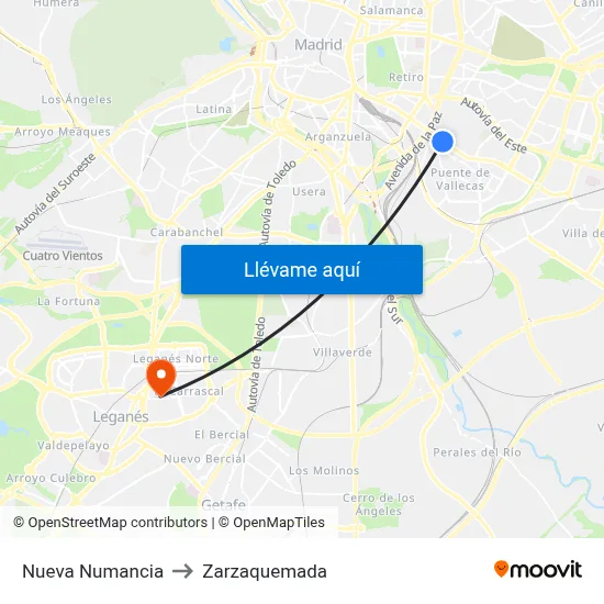 Nueva Numancia to Zarzaquemada map