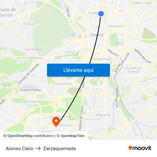 Alonso Cano to Zarzaquemada map