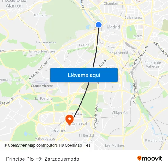 Príncipe Pío to Zarzaquemada map