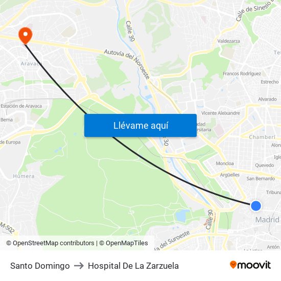 Santo Domingo to Hospital De La Zarzuela map