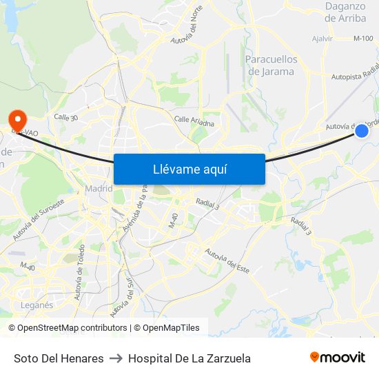 Soto Del Henares to Hospital De La Zarzuela map