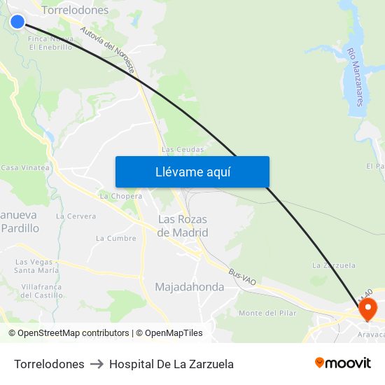 Torrelodones to Hospital De La Zarzuela map