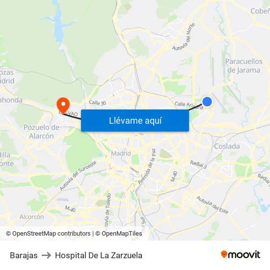 Barajas to Hospital De La Zarzuela map