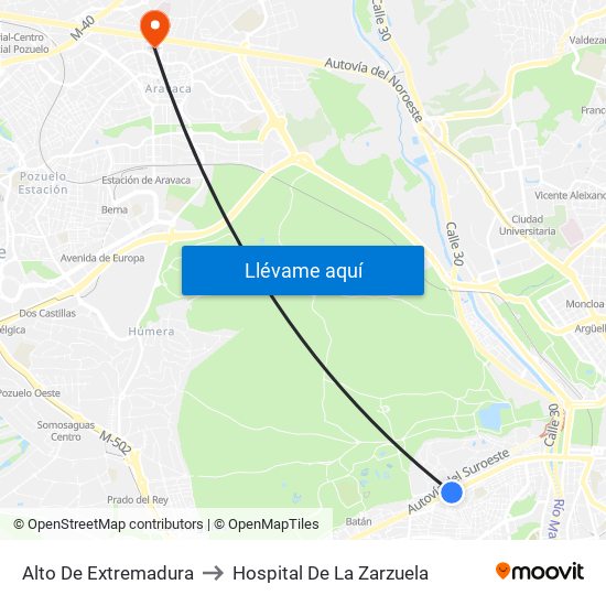 Alto De Extremadura to Hospital De La Zarzuela map