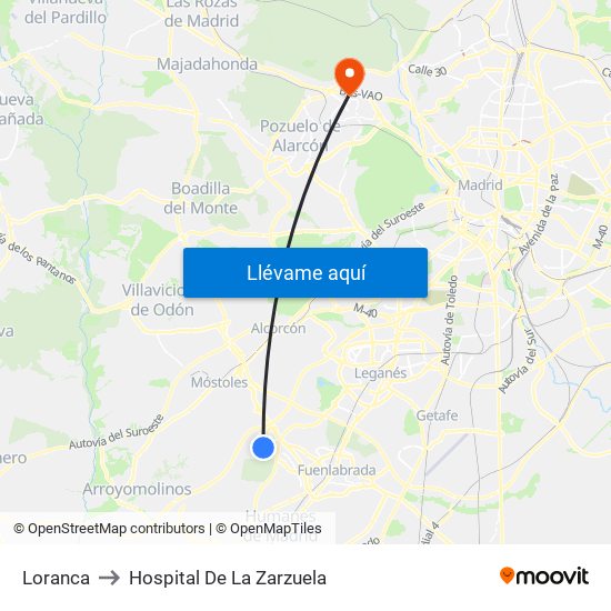 Loranca to Hospital De La Zarzuela map