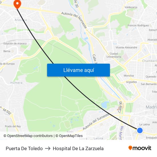 Puerta De Toledo to Hospital De La Zarzuela map