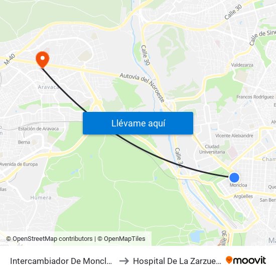 Intercambiador De Moncloa to Hospital De La Zarzuela map