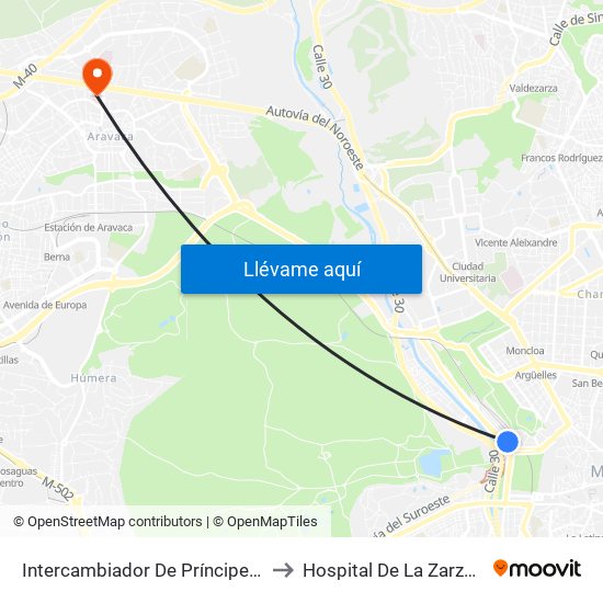 Intercambiador De Príncipe Pío to Hospital De La Zarzuela map