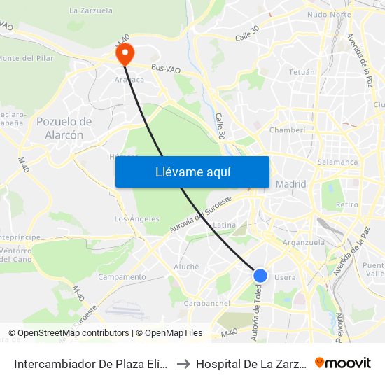 Intercambiador De Plaza Elíptica to Hospital De La Zarzuela map