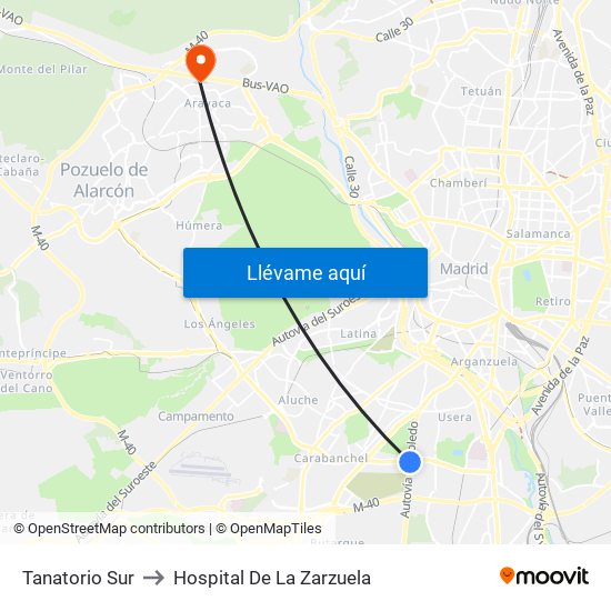 Tanatorio Sur to Hospital De La Zarzuela map