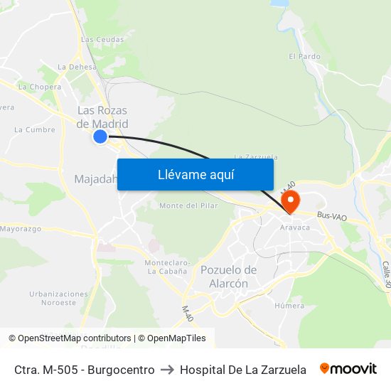 Ctra. M-505 - Burgocentro to Hospital De La Zarzuela map