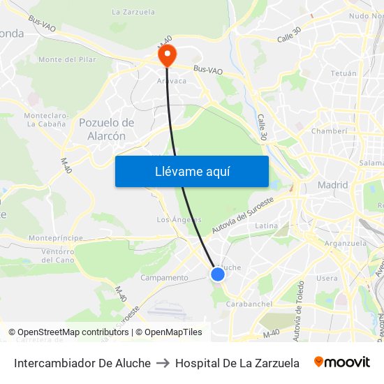 Intercambiador De Aluche to Hospital De La Zarzuela map