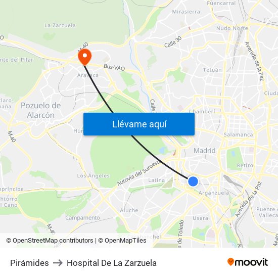 Pirámides to Hospital De La Zarzuela map