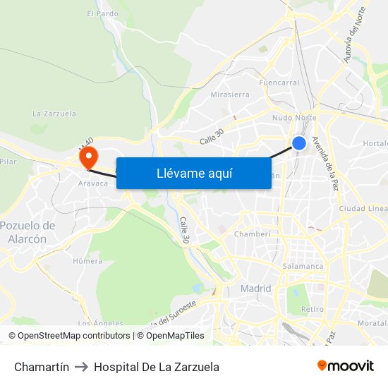 Chamartín to Hospital De La Zarzuela map