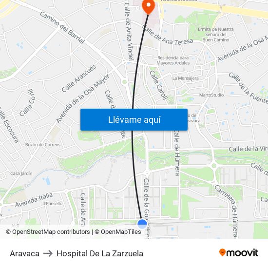 Aravaca to Hospital De La Zarzuela map