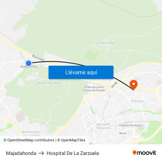 Majadahonda to Hospital De La Zarzuela map