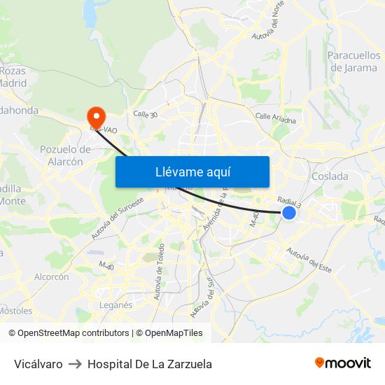 Vicálvaro to Hospital De La Zarzuela map